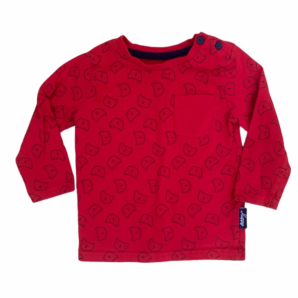 Red and Navy Bear Print Long Sleeve Crew Neck T-Shirt 9-12M